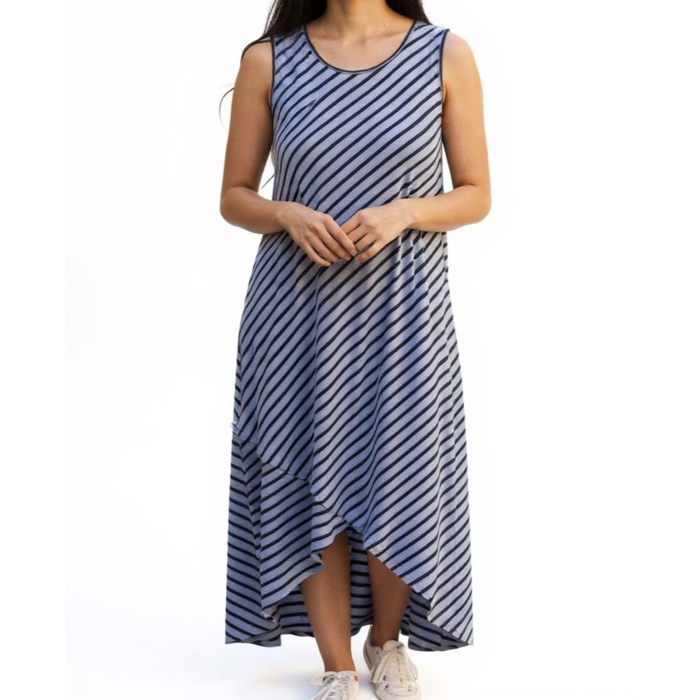 Soft Surroundings Sarina Tank Dress Women M Purple Knit Striped Asymmetrical